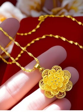 镂空牡丹金色吊坠项链简约高档牡丹花锁骨链百搭高级节日生日礼物