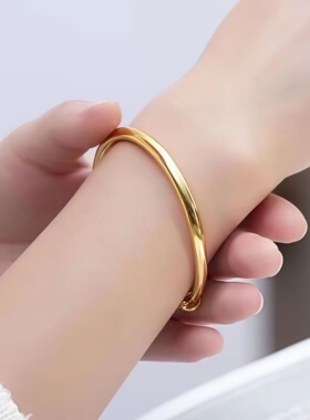 金色手镯男女同款推拉可调节圆柱光面实心高品质金色镯子首饰配饰