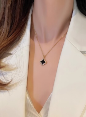 四叶草毛衣链女秋冬时尚小香风气质双面项链百搭小众潮网红锁骨链