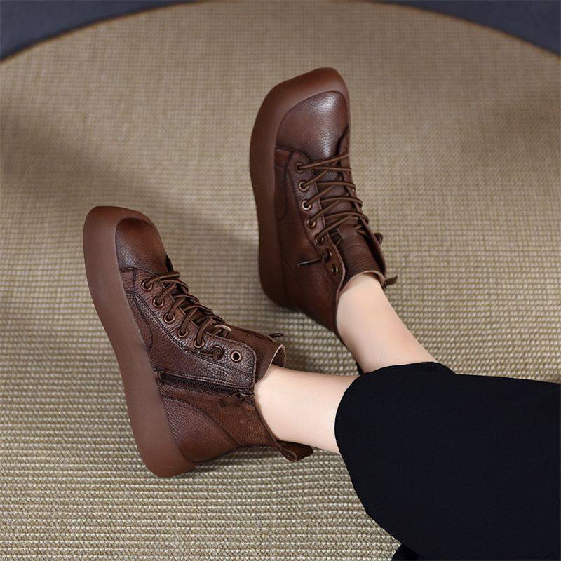 棕色马丁靴女2025年秋冬季新款英伦风软底软面真皮加绒低跟短厚底,淘宝优惠券,粉丝福利购,淘宝优惠卷