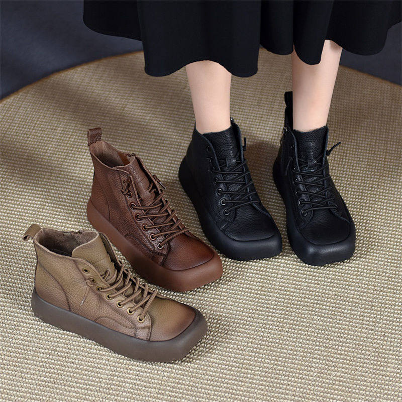 棕色马丁靴女2025年秋冬季新款英伦风软底软面真皮加绒低跟短厚底,淘宝优惠券,粉丝福利购,淘宝优惠卷