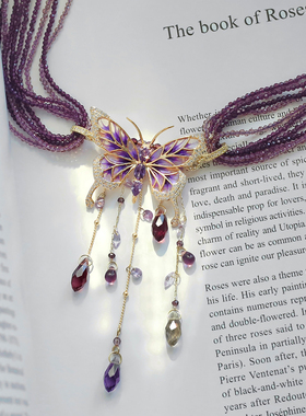 SU浮空岛「紫晶蝶」原创设计小众高级感蝴蝶项链复古锁骨链choker