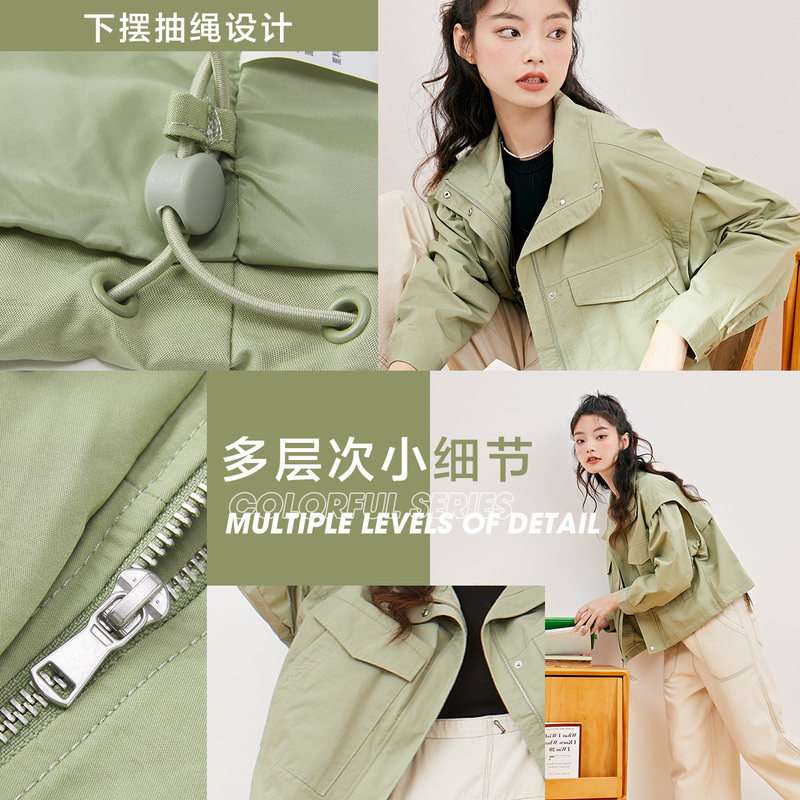 森马工装2022春季新款宽松白色夹克 森马妙步短外套