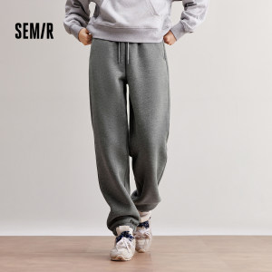 森马休闲裤女加绒加厚保暖松紧腰长裤2024冬新款宽松束脚卫裤百搭