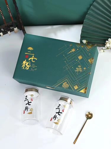 绿色铁皮石斛包装盒250g双瓶霍山枫斗粉西洋参三七孢子粉礼品空盒 - 图2