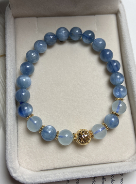 天然蓝晶石海蓝宝手链女饰品礼物