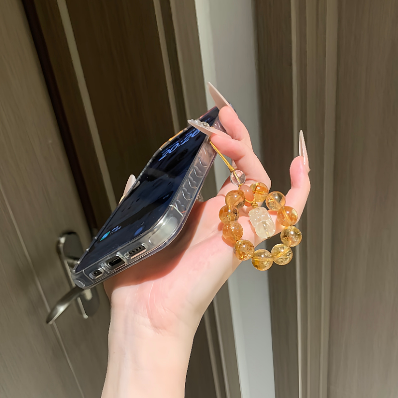 Natural Citrine Pixiu Cell Phone Chain Twist Ring