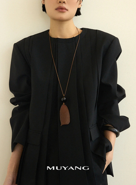 【抖音同款】厂家直销慕阳钛钢棉绳项链气质复古黑色时尚米果项链