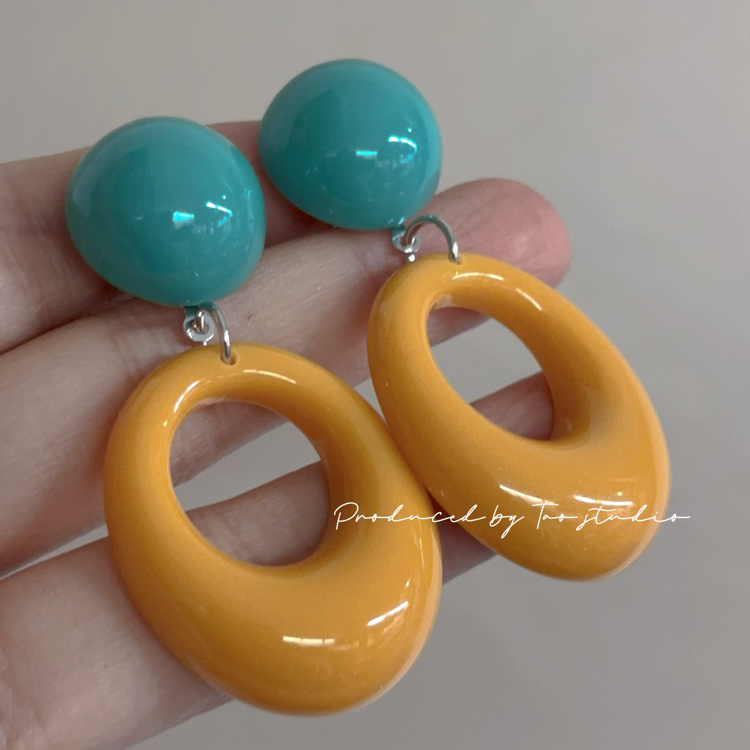 摩登复古80年代感港风式黄蓝怀旧撞色耳环无耳洞耳夹气质耳饰女,淘宝优惠券,粉丝福利购,淘宝优惠卷