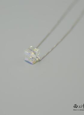 925纯银水晶短款日韩风极光方糖