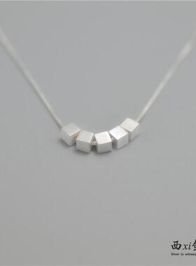 纯银方块日韩风原创配饰短款吊坠