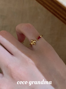 法式中古红宝石鸢尾开口尾戒