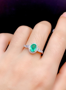 活圈925纯银镀白金  5*7mm天然石榴石  祖母绿 戒指 空托 V083