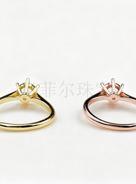活圈口 S925纯银镀金 圆形6.5mm 白金色 黄金色戒指空托 可代镶嵌