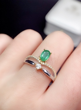 活圈925银镀白金 4*6mm 天然祖母绿 戒指 空托 ZJ-R1647