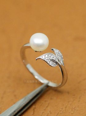 925银镀白金珍珠戒指空托