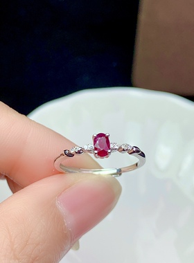 3*5mm 活圈925银镀白金天然祖母绿 蓝宝石 戒指空托V1052