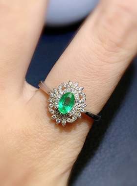 活圈 925银镀白金4*6mm 天然祖母绿 戒指 空托 V867