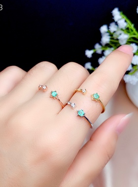 活圈925 银镀白金3*3mm 天然祖母绿 戒指  空托 V171