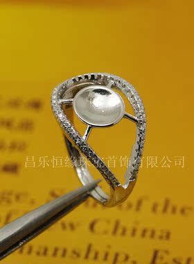 925银镀白金琥珀珠子戒指