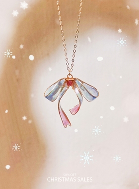葵子手作 梦幻渐变色 垂坠感蝴蝶结长丝带14k包金项链 多色选