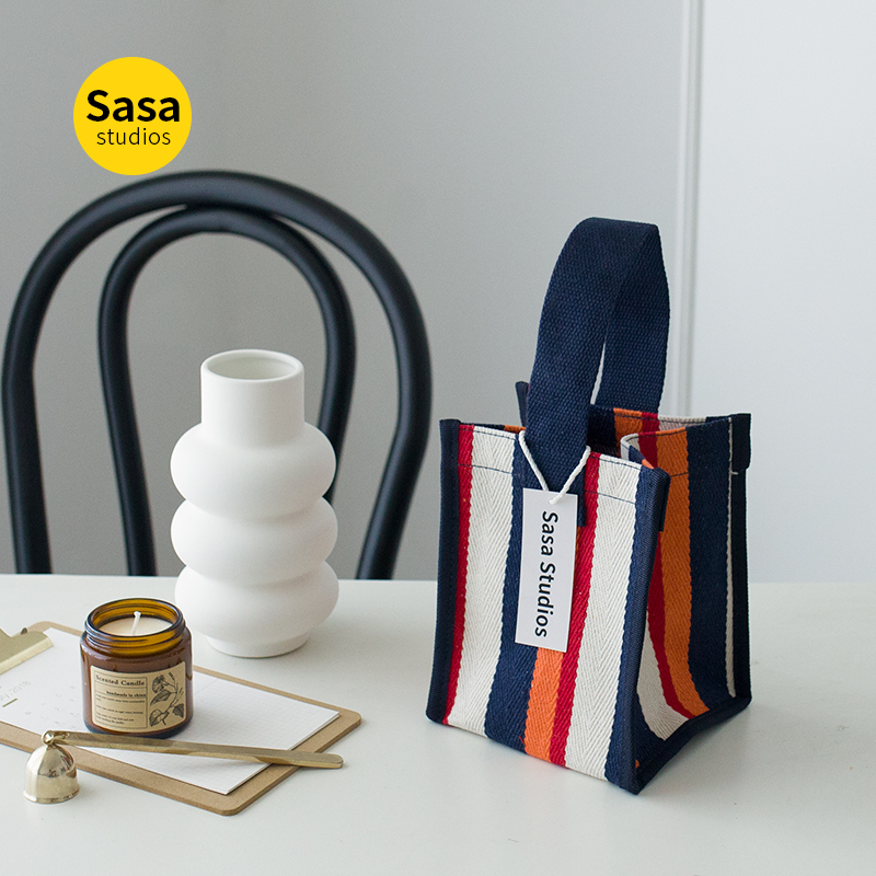 经典中古千鸟格纹手提包便携大容量小方包休闲百搭防水手拎袋帆布 - 图1