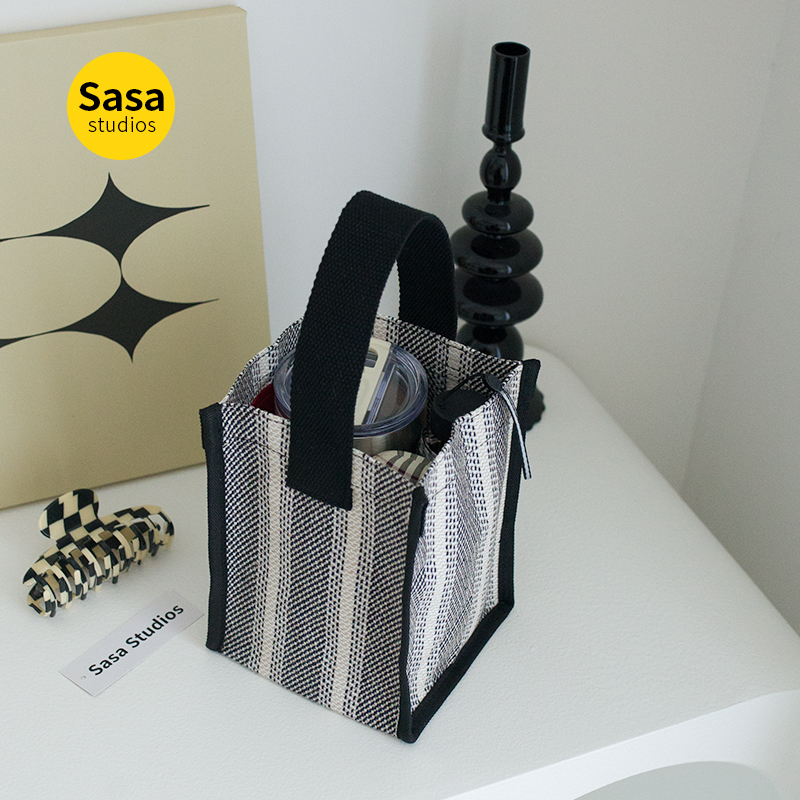 经典中古千鸟格纹手提包便携大容量小方包休闲百搭防水手拎袋帆布 - 图2