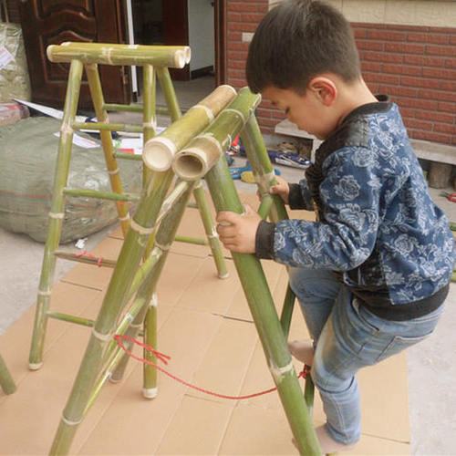 幼儿园爬梯竹梯子儿童玩具梯子人字梯 竹制玩具安吉户外游戏器材 - 图0