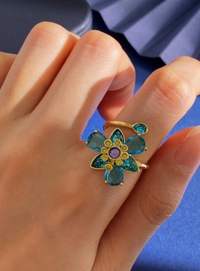 指尖上的艺术水晶开口戒花朵戒指