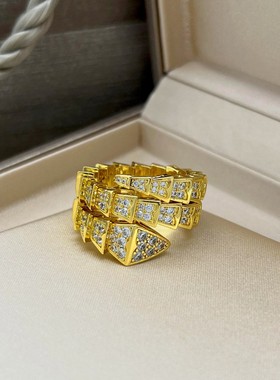 欧美奢华蛇形戒指开口ins女