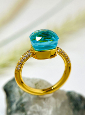 新中式立体切割彩石戒指女宝曼同款方糖水晶小众设计感镶钻戒指环