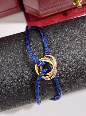 经典不掉色三环三色情侣手绳女钛钢新年红绳手链情人节礼物护身符