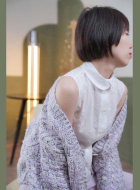 盐系淡雅文艺圆领无袖衬衫假领子