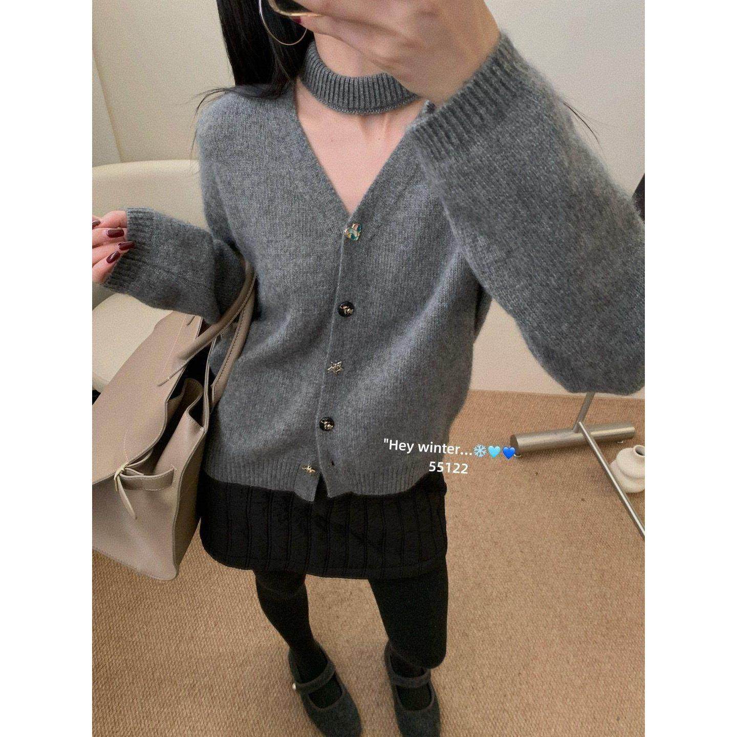 chic韩国气质温柔风V领挂脖针织开衫女欧货单排扣百搭保暖毛衣,淘宝优惠券,粉丝福利购,淘宝优惠卷