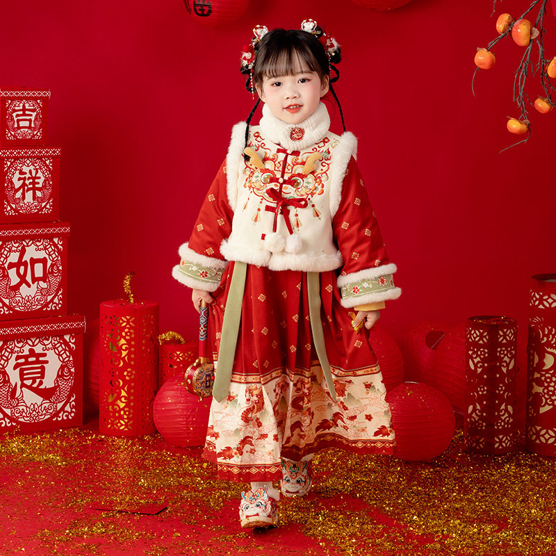 汉服女童秋冬马年2025古装明制马面裙喜庆过年衣服红女宝宝拜年服,淘宝优惠券,粉丝福利购,淘宝优惠卷