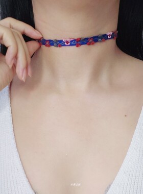 森系民族风复古编织choker茱萸刺绣花朵项圈个性小众锁骨链颈链女