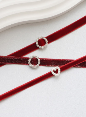 酒红色超闪天鹅绒项圈复古气质丝绒Choker仙女甜美精致酒会锁骨链