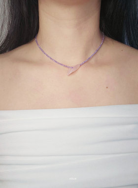 马蹄莲紫水晶花朵吊坠项链女气质春夏小众紫色锁骨链纯手工饰品