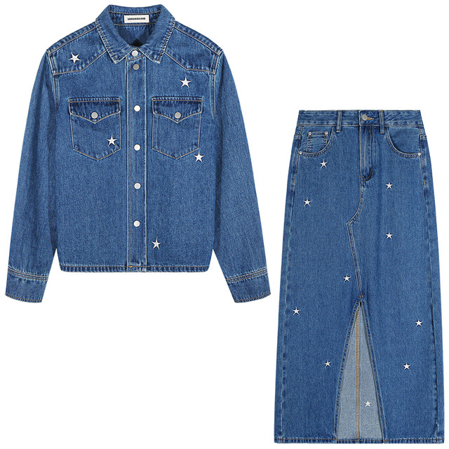 Luoluo Gongjie denim suit skirt women's two-piece set