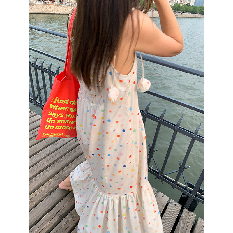 落落狷介适合小个子的穿搭吊带连衣裙女波点印花吊带裙夏季大摆裙,淘宝优惠券,粉丝福利购,淘宝优惠卷