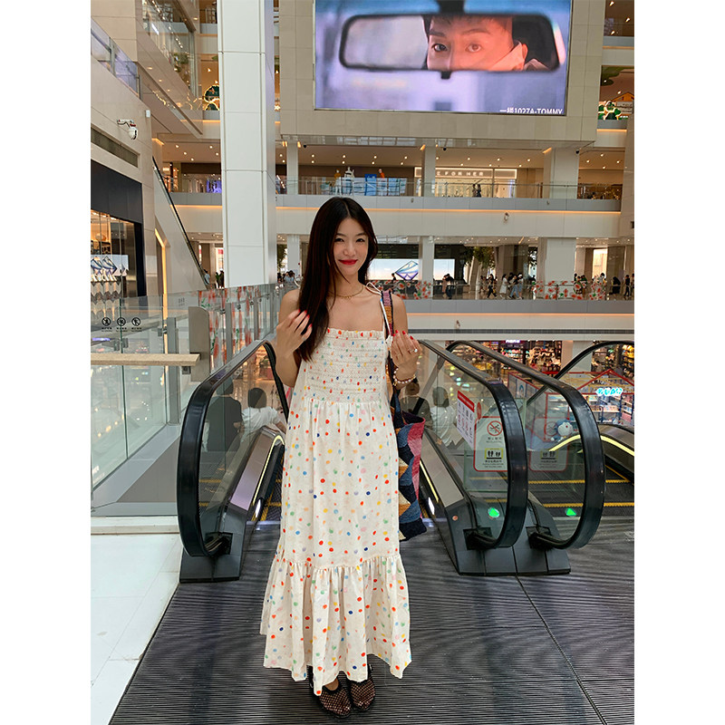 落落狷介适合小个子的穿搭吊带连衣裙女波点印花吊带裙夏季大摆裙,淘宝优惠券,粉丝福利购,淘宝优惠卷