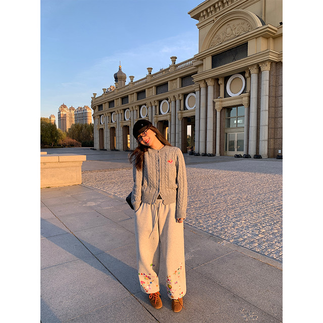 Luoluojie gray velvet leggings sweatpants for women