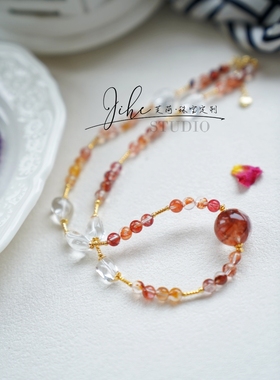 925银花胶天然水晶项链女款轻奢小众精致设计感饰品锁骨链女礼物