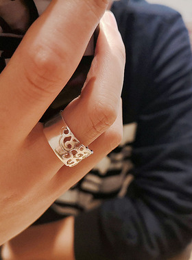 藤蔓纯银手工大气开口关节戒指环