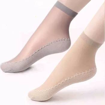 ຖົງຕີນແມ່ຍິງບາງພາກຮຽນ spring ແລະດູໃບໄມ້ລົ່ນຝ້າຍ socks ຖົງຕີນ crystal non-slip ທົນທານຕໍ່ດູໃບໄມ້ລົ່ນດູໃບໄມ້ລົ່ນສີເນື້ອຫນັງຊ້ໍາ socks ຝ້າຍ-soled ກາງ tube