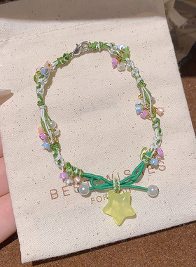 闪耀森系编织花朵树脂星星项链夏季新款小清新锁骨链甜美时尚百搭