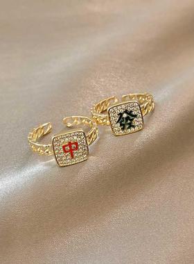 网红新年麻将发财红中戒指女高级设计感气质喜庆百搭食指戒女