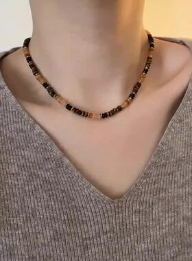 虎眼石串珠项链复古颈链