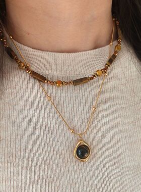 轻奢小众虎眼石叠戴项链