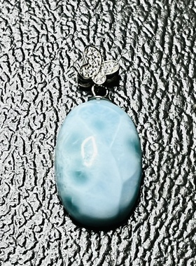 天然海纹石拉利玛吊坠 925银镶嵌 天然支持检查